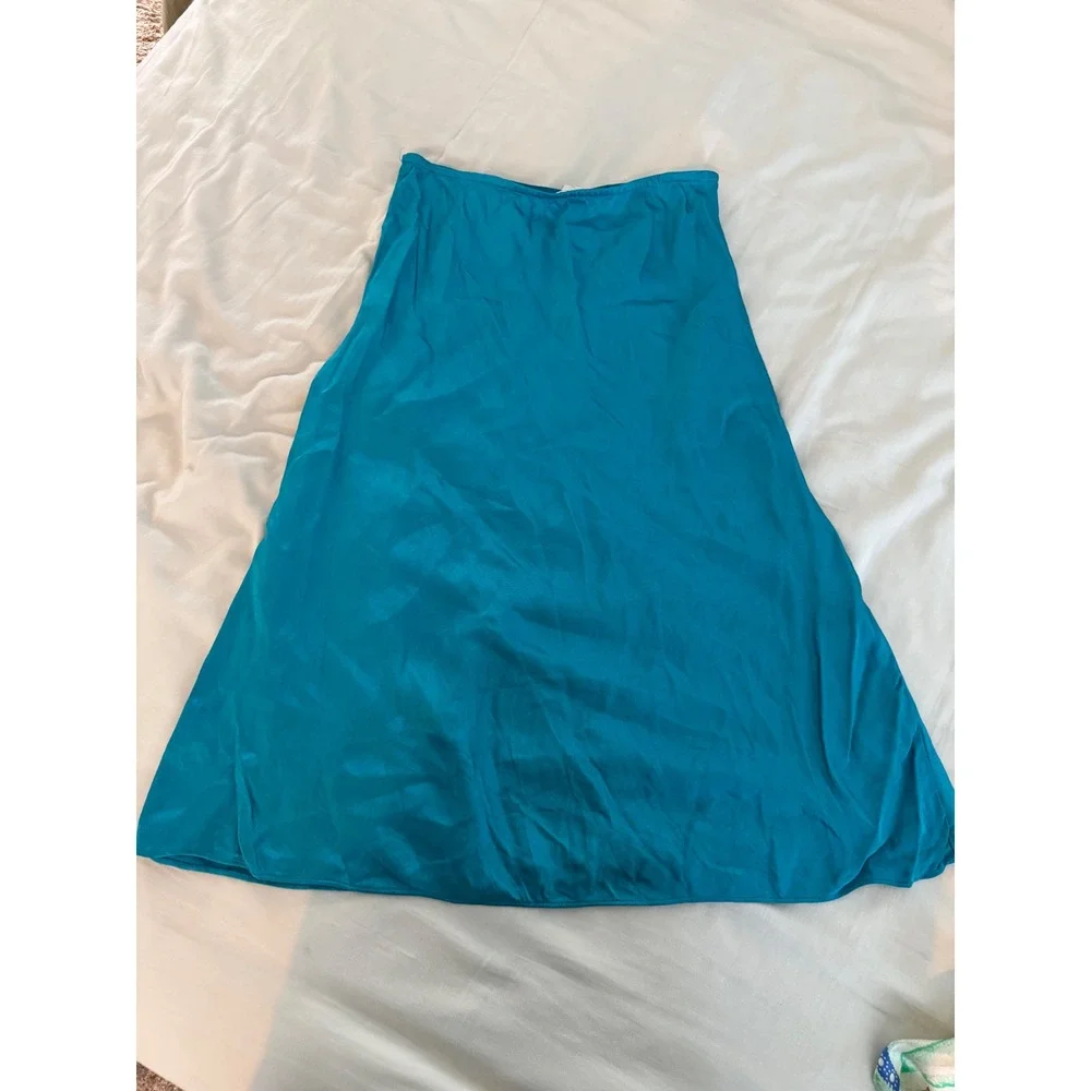 Club Monaco Teal Blue Bias Midi Skirt Mermaidcore Dopamine Linen Blend 10